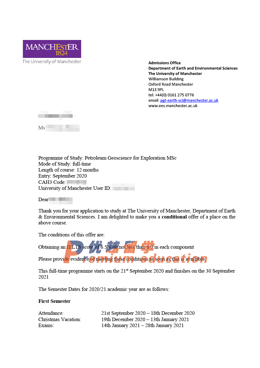 2020offer：恭喜劉同學(xué)獲得曼徹斯特大學(xué)石油勘探地質(zhì)學(xué)專業(yè)碩士通知書