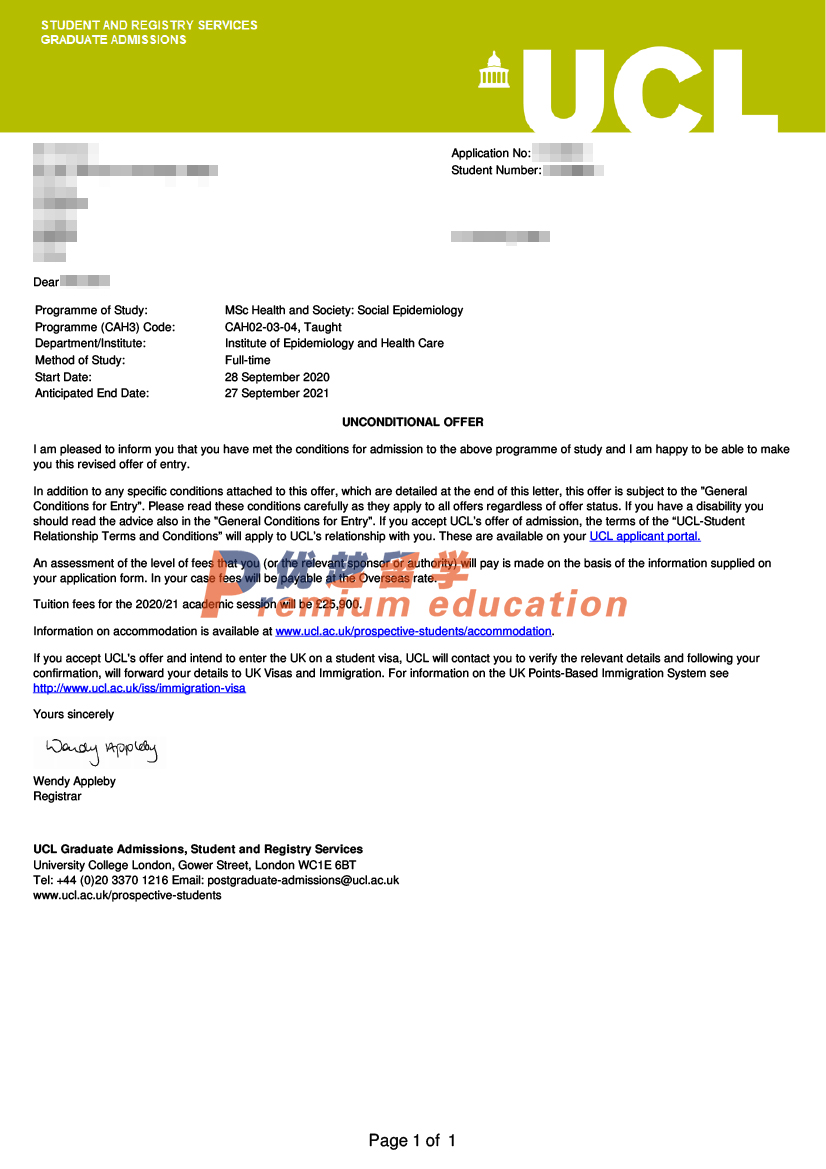 2020offer：恭喜伍同學(xué)獲得倫敦大學(xué)學(xué)院健康與社會(huì)：社會(huì)流行病學(xué)專業(yè)碩士通知書